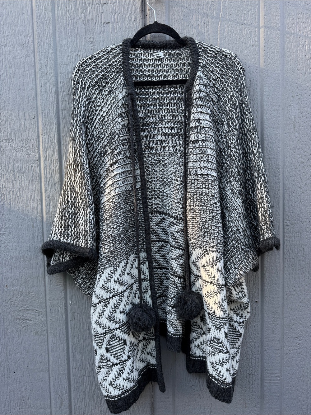 Aerie Gray Patterned Open-Front Knit Wool Blend Sweater Poncho O/S